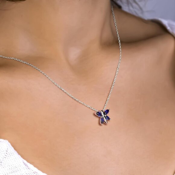 Dainty Sterling Silver Gold Plated Birthstone Necklace Women Dragonfly Pendant 1 - Picture 3 of 8